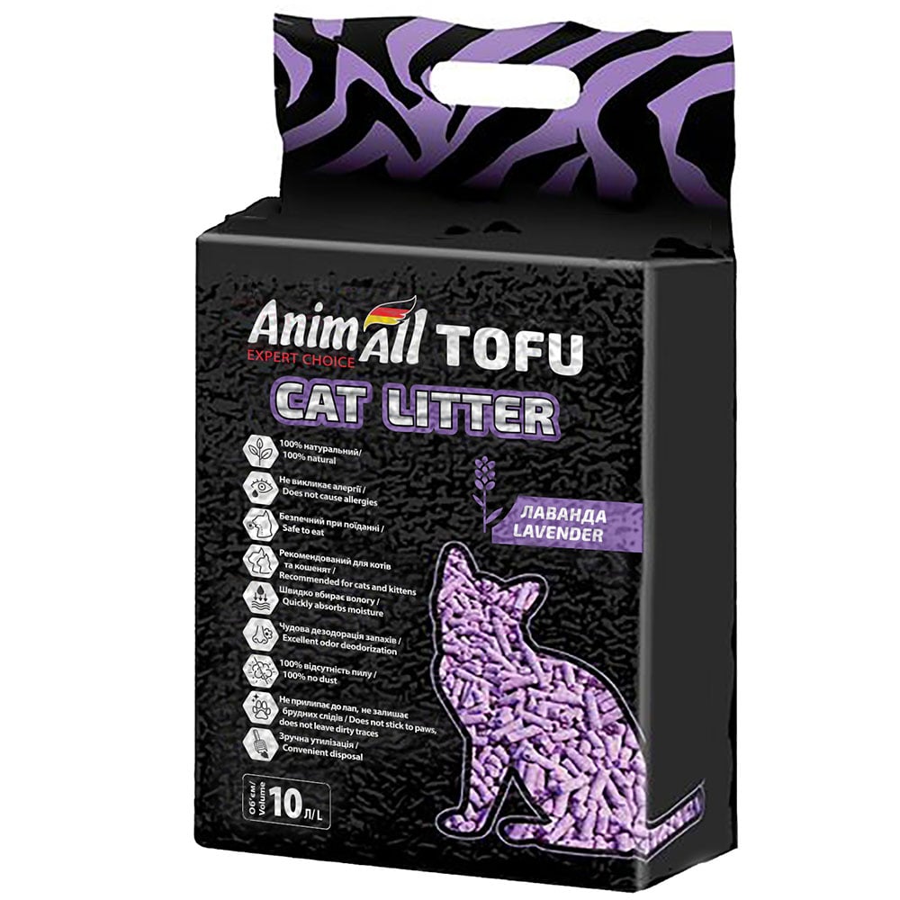 Соєвий наповнювач AnimAll Tofu, для котів, 10 літрів (4,66 кг) Лаванда