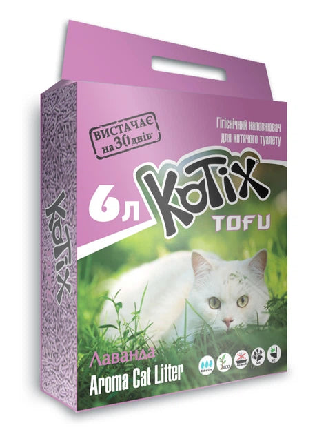 Наповнювач для котячого туалету Kotix Тофу Lavender Соєвий грудкуючий 2.55 кг (6 л)