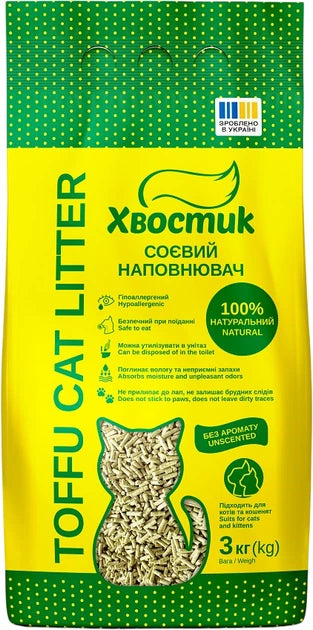 Наповнювач для котячого туалету Хвостик соєвий без аромату 3 кг