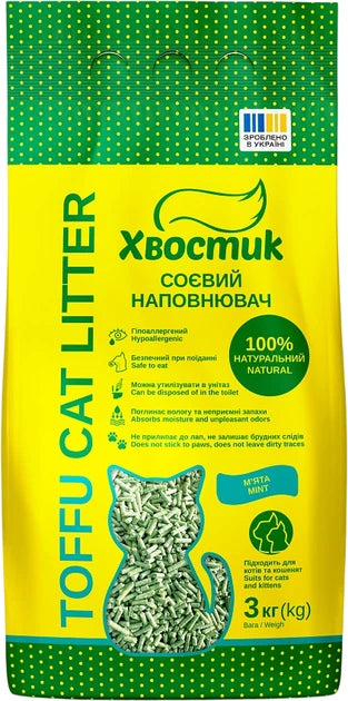 Наповнювач для котячого туалету Хвостик соєвий з ароматом м’яти 3 кг