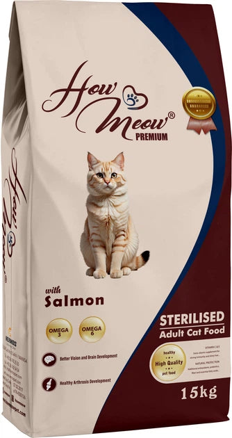 Повнораціонний сухий корм для стерилізованих дорослих котів How Meow Adult Cat з лососем 15 кг