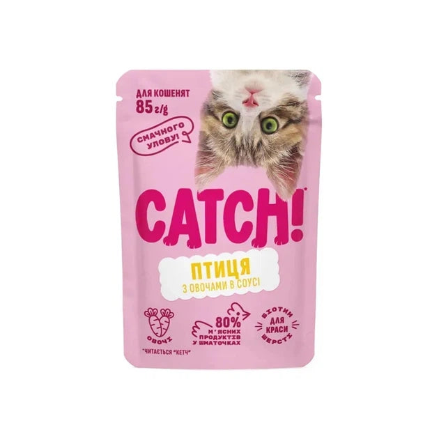 Корм для кошенят Catch! Птиця та овочі в соусі 85 г