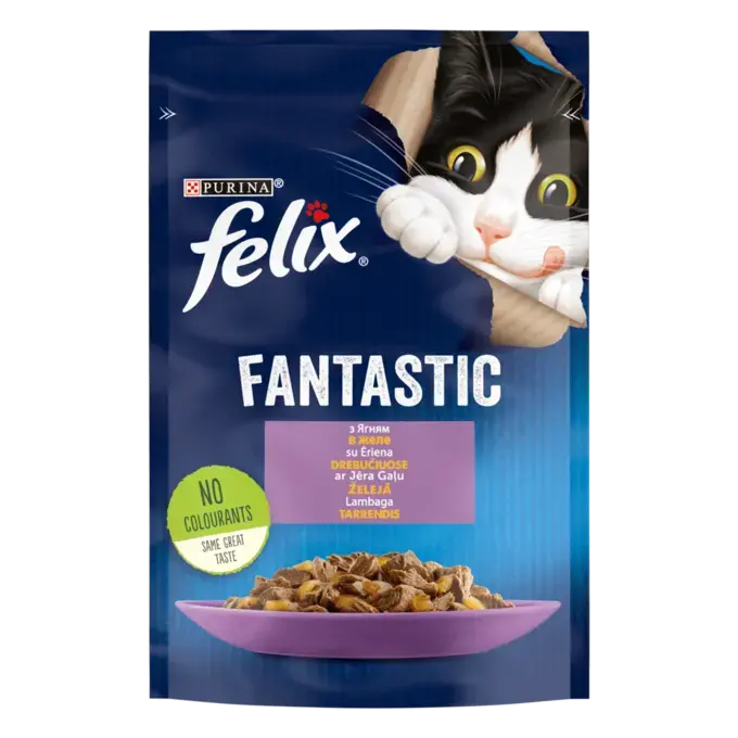 FELIX FANTASTIC з ягням. Шматочки у желе. Консервований порційний повнораціонний корм для дорослих котів