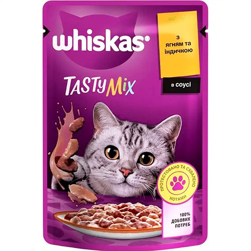 Вологий корм для котів Whiskas TastyMix з ягням та індичкою в соусі 85г.
