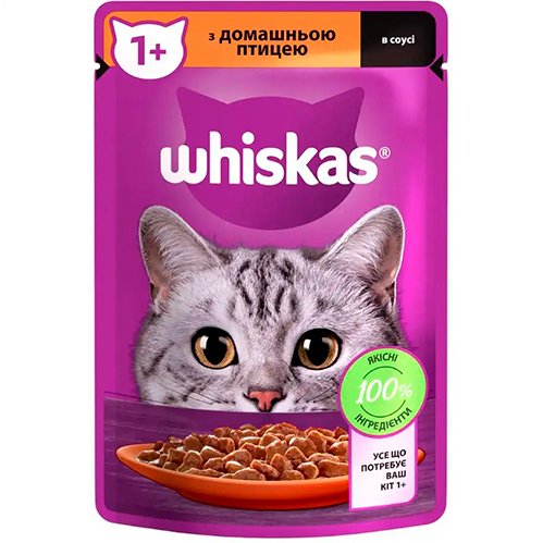 Вологий корм для котів Whiskas з домашньою птицею в соусі, 85г.