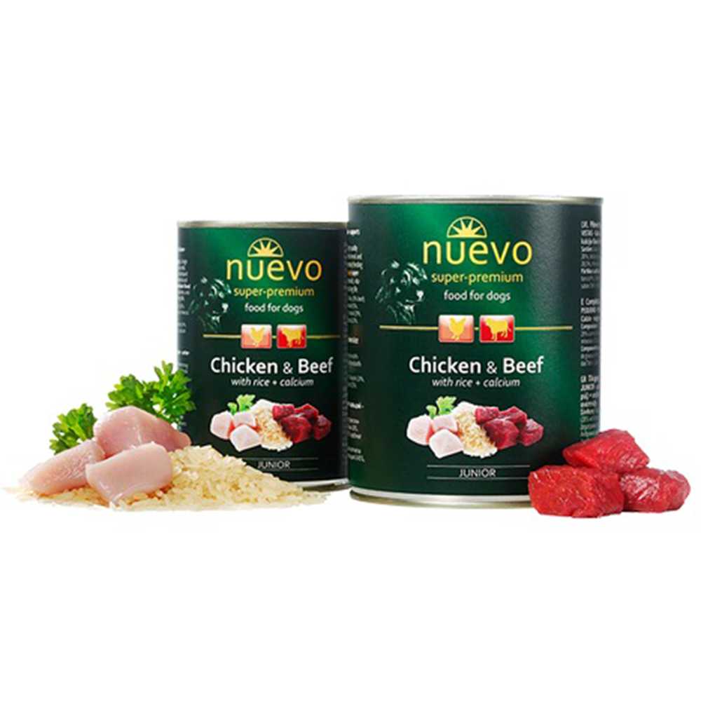 Корм конс. NUEVO JUNIOR з куркою, яловичиною та рисом + кальцій, для цуценят, 400г.