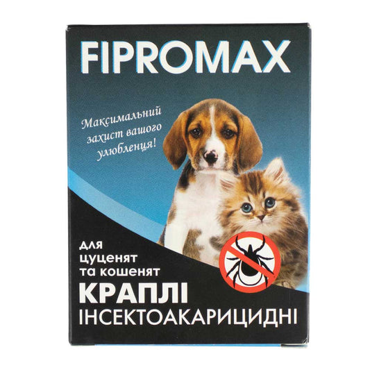 Краплі FIPROMAX д/кошенят і цуценят вагою 1,5-4 кг,2 піп./уп. (фіпроніл,пірипроксифен),захист від бліх і кліщів 4тиж.