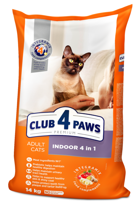Клуб 4 Лапи Adult Cats Indoor 4 in 1 - сухий корм для котів без доступу на вулицю