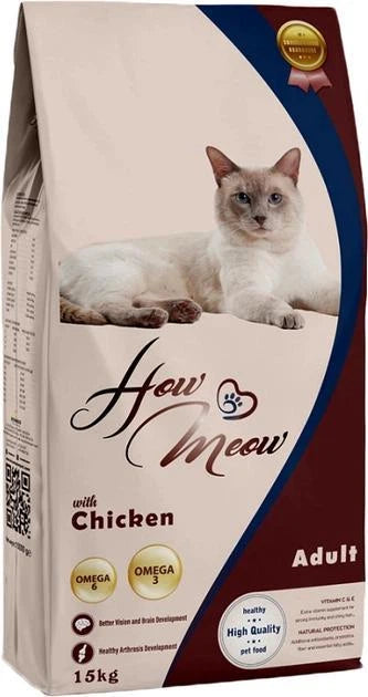 Повнораціонний корм для дорослих котів How Meow Adult Cat з куркою 15 кг