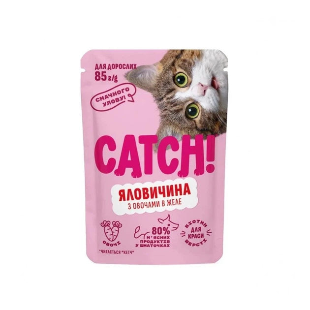 Корм для дорослих котів Catch! Яловичина з овачами в желе 85 г