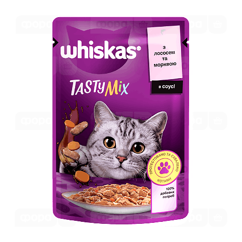 Вологий корм для котів Whiskas TastyMix з лососем та морквою в соусі 85г.