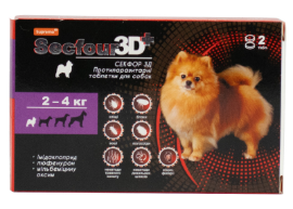 Таблетки Secfour 3D для собак 2-4 кг, протипаразитарні, 0.2 г, 2 таб