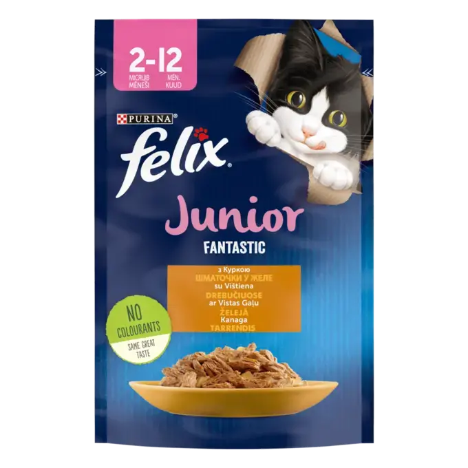 FELIX FANTASTIC JUNIOR (Джуніор) з куркою. Шматочки у желе. Консервований порційний повнораціонний корм для кошенят.