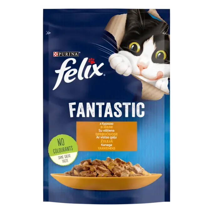 FELIX FANTASTIC з куркою. Шматочки у желе. Консервований порційний повнораціонний корм для дорослих котів.