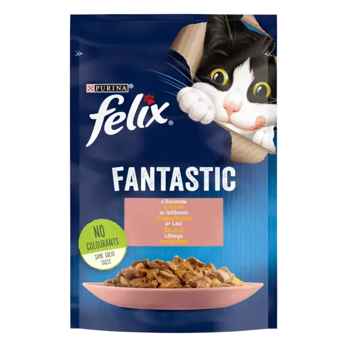FELIX FANTASTIC з лососем. Шматочки у желе. Консервований порційний повнораціонний корм для дорослих котів.
