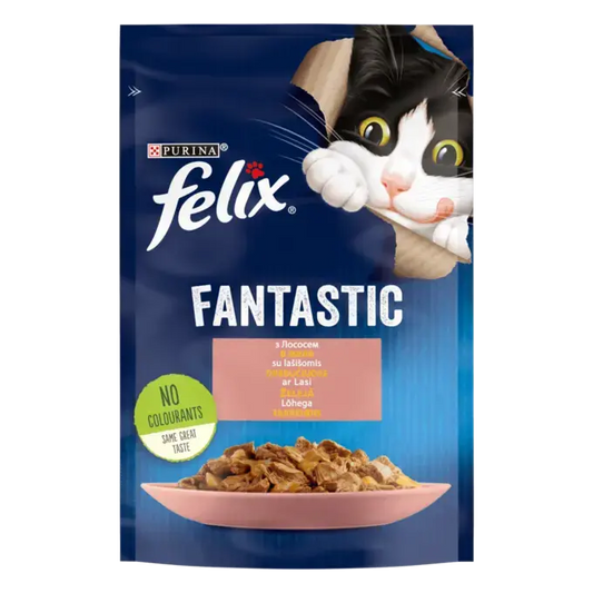 FELIX FANTASTIC з лососем. Шматочки у желе. Консервований порційний повнораціонний корм для дорослих котів.