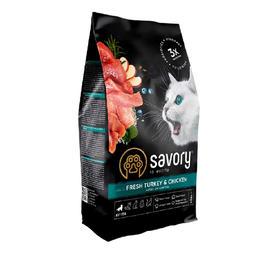 Сухий корм Savory для кошенят всіх порід, зі свіжою індичкою та куркою, 400 г