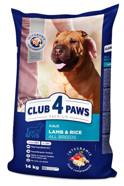 Клуб 4 Лапи Adult All Breeds Lamb & Rice - гіпоалергенний сухий корм з ягням та рисом для дорослих собак усіх порід