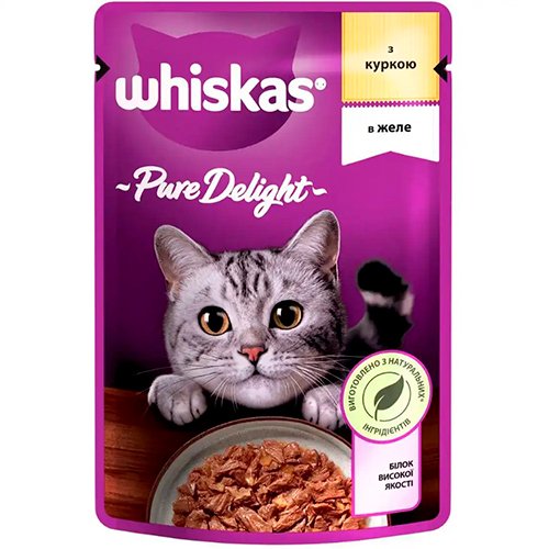 Вологий корм для котів Whiskas Pure Delight з куркою в желе 85г.