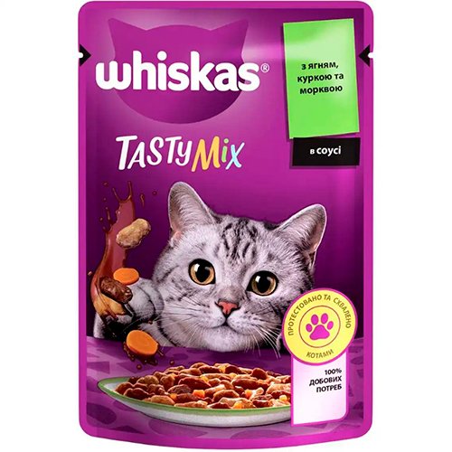 Вологий корм для котів Whiskas TastyMix з ягням, куркою та морквою в соусі 85г.