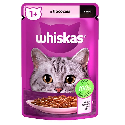 Вологий корм для котів Whiskas з лососем у соусі 85г.