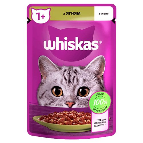 Вологий корм для котів Whiskas з ягням у желе 85г.