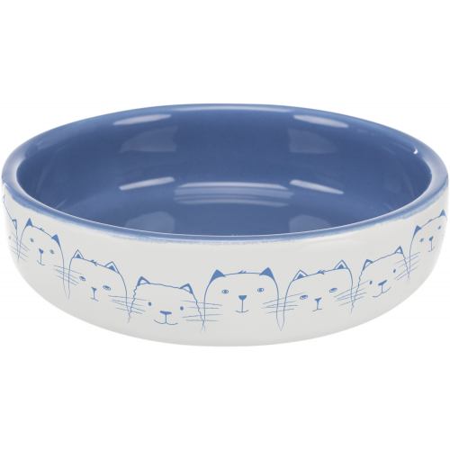 Миска Trixie для котів коротконосих порід, керамічна, 15 см, 300 мл (світло-синя/біла)